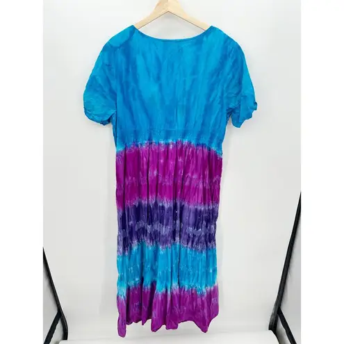 Maggie Barnes Dress Women Size 0X Tie Dye Blue Purple Boho Midi Ruffle Cotton