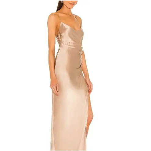 The Sei Strappy Gathered Silk Gown Champagne Satin Women's Size 4 Midi Brown - Image 14