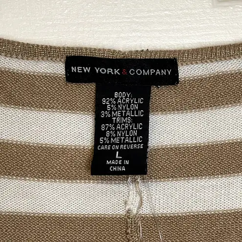 New York & Company Knitted Sweater Shrug Striped 3/4 Sleeve Women Size Large NWT Tan