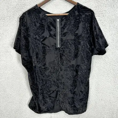 Bobeau black velvet burnout top womens XL geometric exposed zipper witchy grunge