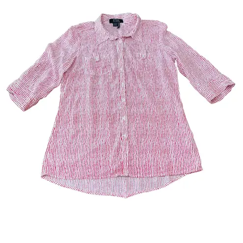 FDJ French Dressing Jeans Red Striped 3/4 Sleeve Blouse Size 8