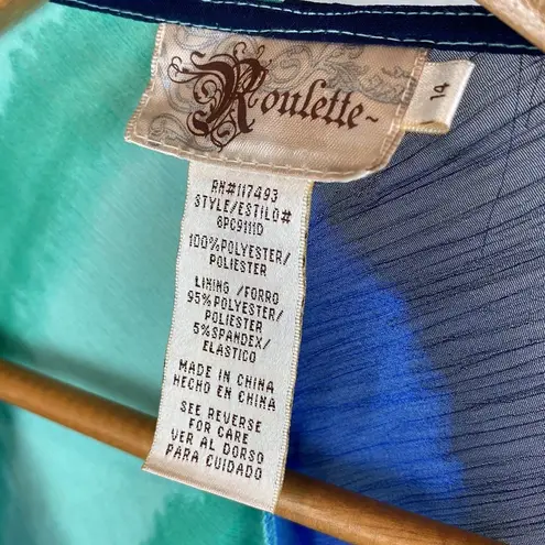 Roulette Blue & Green Print Sequins Embellished Long Sleeve Swim Cover Dress 14