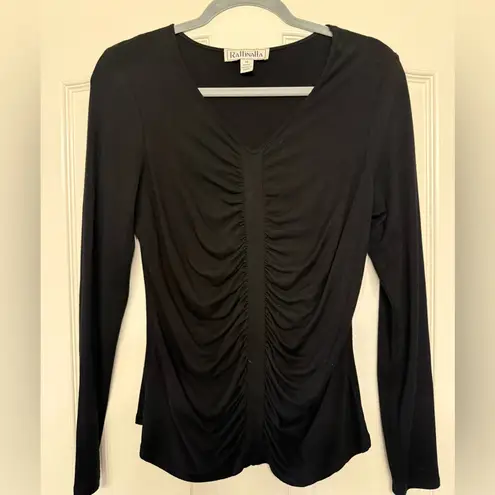 Rafaella Raffinalla Black Ruched Front Long Sleeve Top - Size 10