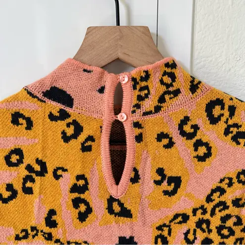 Farm Rio NWT Palms Mock Neck Sweater Long Sleeve Mini Dress in Pink & Leopard