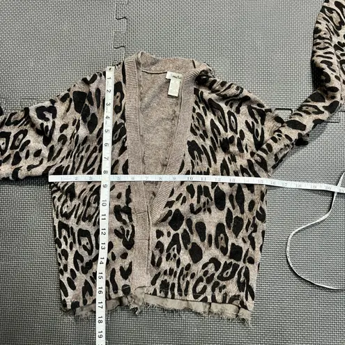 Neiman Marcus Leopard Print Cardigan Sweater Raw Hem Cashmere Angora Blend Med - Image 10