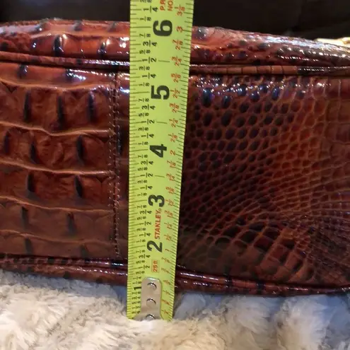 Brahmin Canvas and Warm Brown Crocodile Leather Shoulder Bag with Medallion