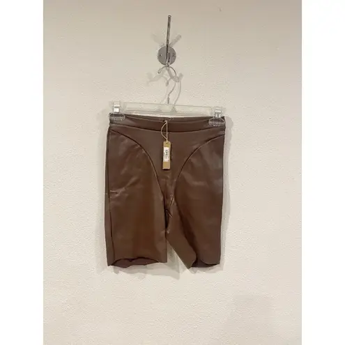 SKIMS Faux Leather Shorts Womens XS Cocoa Brown AP-BKS-1030 Biker High Rise New