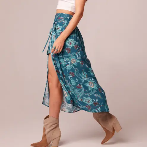 Band Of The Free New Floral Layered Midi Skirt Celene Deep Teal Size Large
