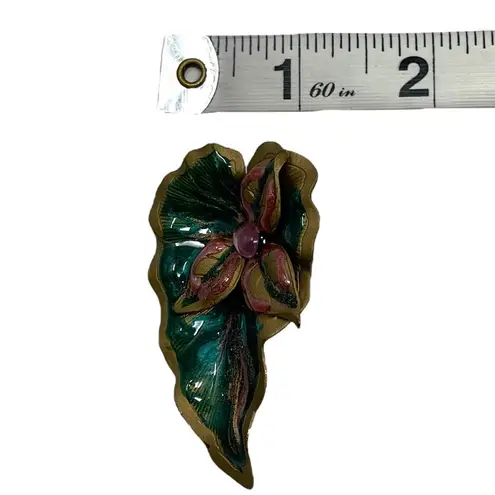 Vintage Unsigned Caladium Leaf Large Post Earrings Enamel Bohemian Boho Floral Multi