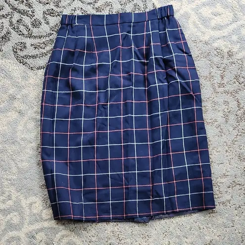 Vintage Rafael Plaid Blazer Skirt Suit Set Navy 16 Blue