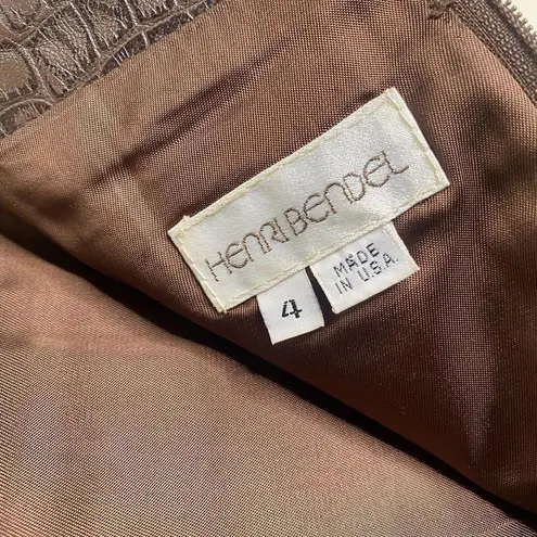 Henri Bendel Vintage Croc Print Brown Leather Mini Skirt Size 4 USA Designer