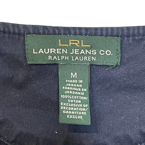 LRL Lauren Jeans Co. Striped Henley Top Women Medium 3/4 Sleeve Front Button Blue