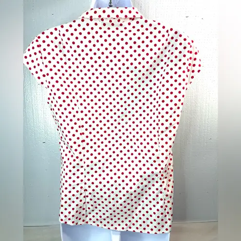 Miss Candyfloss L Red Polka Dot Button Down Capped Sleeve Fitted Shirt Size L