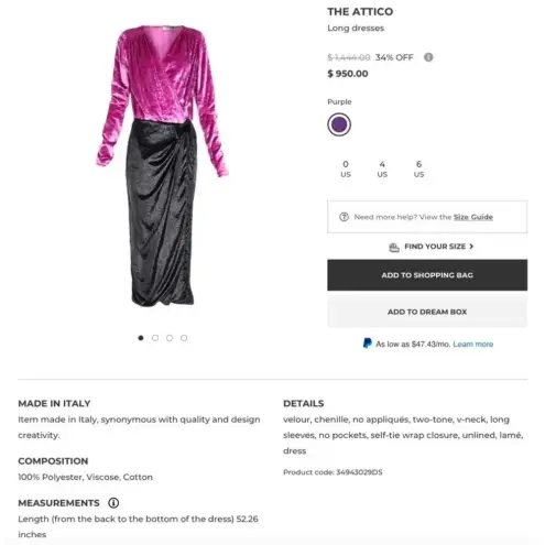 The Attico Velvet Wrap Dress Black Pink Size X