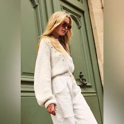 Rowie the Label Fae Knit Chunky Balloon Sleeve Sweater in Snow size XS/S White