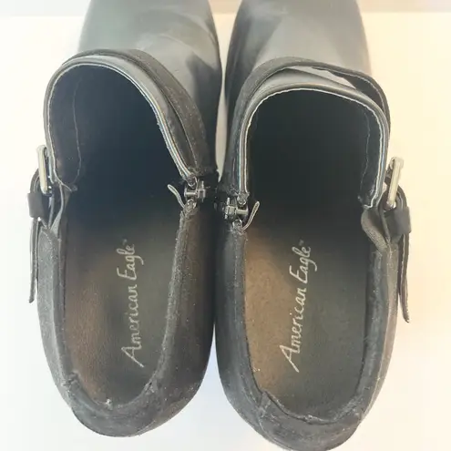 American Eagle Booties Ankle Boots Wide Black Faux Leather Buckle Accents 11W Size 11