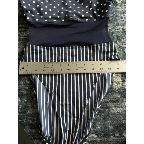Anne cole Swimsuit Navy/White Stripe/Polka Dot One Piece Size 10 Vintage NEW
