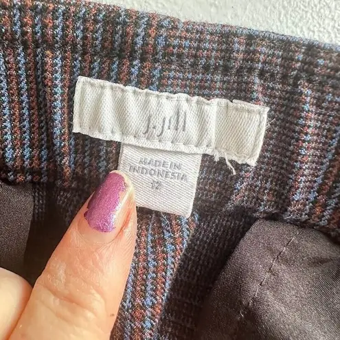 J Jill Blue Brown Plaid Straight Leg Dress Pants Size 12 Stretch Career Academia