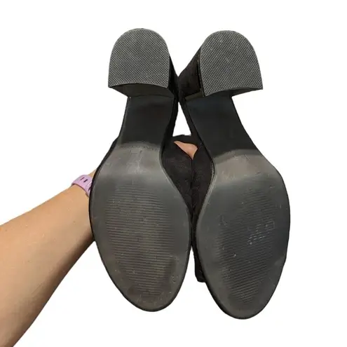 H by Halston H Halston Vegan Suede Sandals Spain Block Heel Gold Trim Womens 8 Heels Pumps