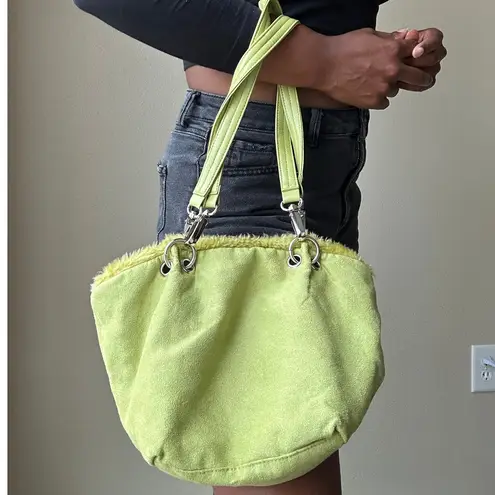 Y2K Green Faux Fur Trim Shoulder Bag