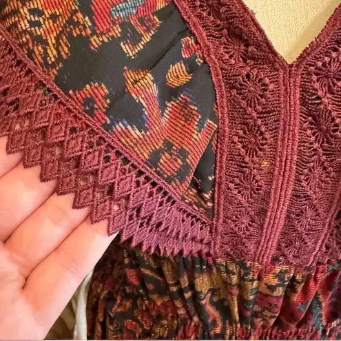 Tahari ASL Print Lace Trim Tiered Midi Dress - Size 8