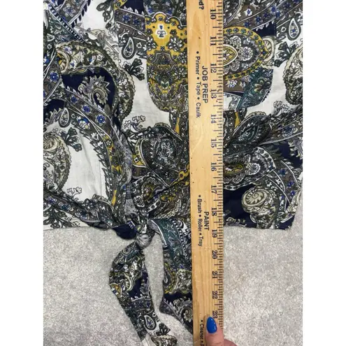 Magaschoni Linen Floral Button Up Size Large Button Tie Front