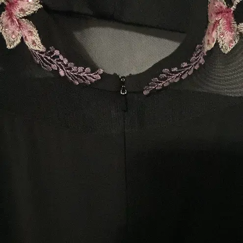 XScape WO SIZE 10 LONG MAXI EVENING DRESS BLACK BEADED EMBROIDERED FLORAL DESIGN