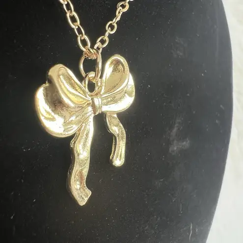 Gold Plated Coquette Bow Earrings Necklace SET Womens Jewelry