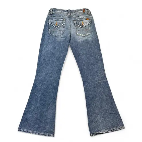 Bongo Vintage Y2K  Womens Sz 9 Mid Rise Flare Distressed Blue Denim Jeans Buttons - Image 8