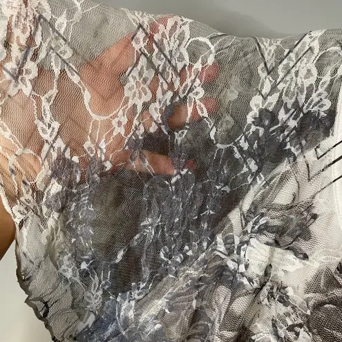 Brittany Black Flutter Sleeve Lace Black White Floral Print Knit Tunic Sz 2X