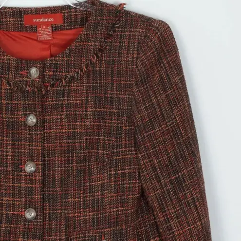 Sundance Fringe Tweed Wool Blend Orange Blazer Jacket Womens Size 6