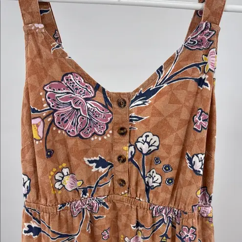 Sonoma  Floral Midi tiered sundress Brown Pink adjustable straps S smocked back