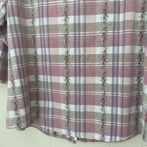 Dress Barn  Button Up Collared Shirt Plaid Floral 3/4 Sleeve ~ Woman Size 14W/16W