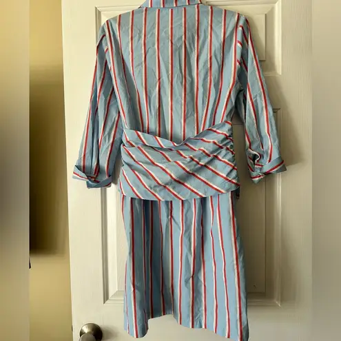 Finley Eliss Blue, red, gold and white striped cotton shirt dress. Size XS Blue