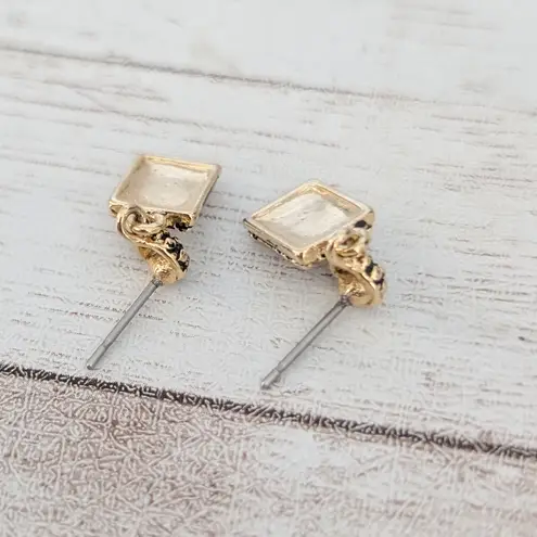 Vintage Stud Earrings Small & Stylish Gold Tone with Black Detail