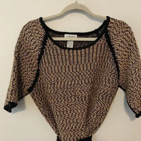 Carmen Marc Valvo Metallic Tie Waist Pullover Sweater