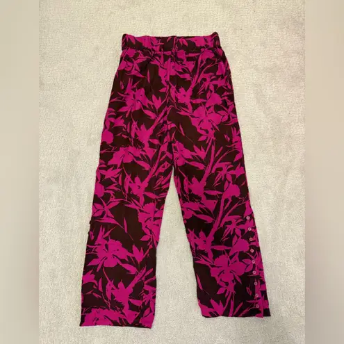 Soft Surroundings Women Oceo Gauze Wide-Leg Tropical Fuschia Pants Size M Flowy