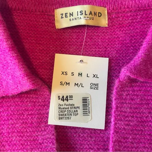 ZEN ISLAND Boutique Women’s Long Sleeve Collared & Striped Crop Sweater NWT Sz M Yellow Size M