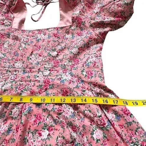 Mable Mini Dress Pink Puff Sleeve Square Neck Cottagecore Coquette Barbiecore Size L