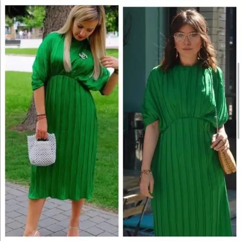 ZARA  LIMITED EDITION GREEN PLEATED MIDI DRESS WITH PUFF SLEEVES 2297/693 small - Image 4