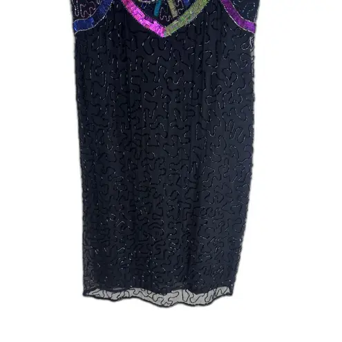 Vintage Swee Lo Dress Womens Small Black Sequin Beaded Cocktail Short Sleeve 90s