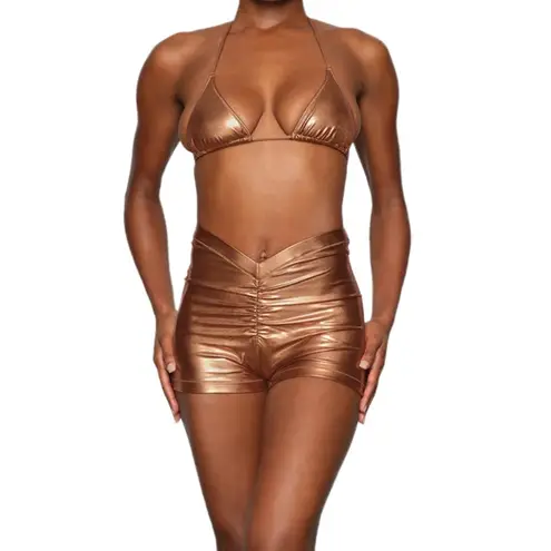 SKIMS penny metallic swim v-waist short | ruched swim shorts