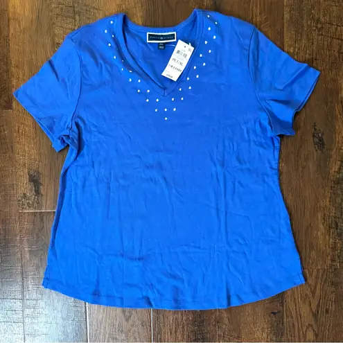 Karen Scott royal blue short sleeve, studded tee short, size PXL, NWT