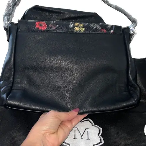 Magnolia and Vine Versa Collection Bag. Size Medium Black Leather flowers Magnet