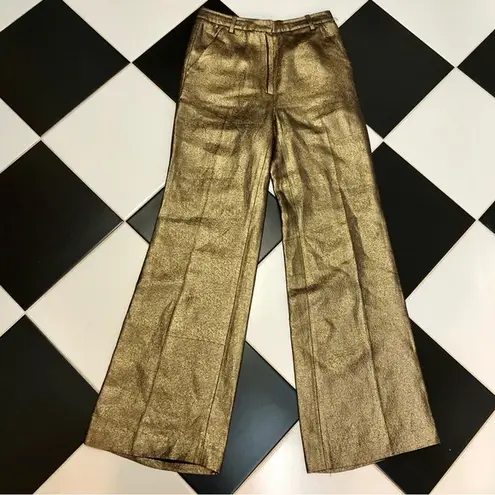 3.1 Phillip Lim Gold Bronze Metallic Pants Wide Leg Trousers Front Leg Seams sz6