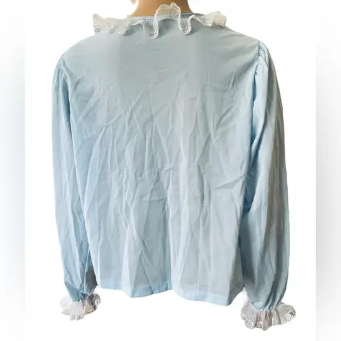 Charmode Sears Roebuck Vintage 70s Blue Dreamy Lace Open Crop Capelet Bed Jacket