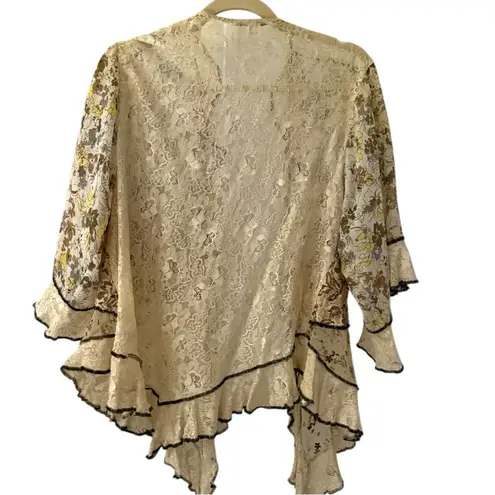 Vintage Alexis Spencer Floral Beige Two Piece Set Cardigan Maxi Skirt Lace Black Size L