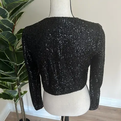 Monique Lhuillier ML Monique Lhullier Black Sequin Wrap Top XS