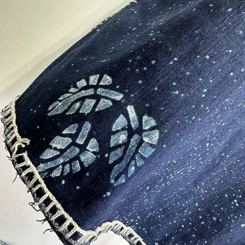 Handmade Navy Blue Thick Bohemian Caftan Embroidered Stitch Leaf Maxi Dress OS