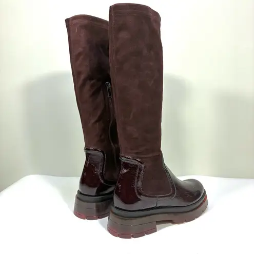 Aquatalia Drew Mixed Media Knee High Boots 9 Plum Deep Wine NWT